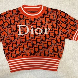 Dior Orange and Black Crew Neck Sweater